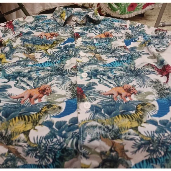 365 Kids Boys Button-Down Shirt SZ 5 Dinosaurs Vibrant Colors - Picture 1 of 3